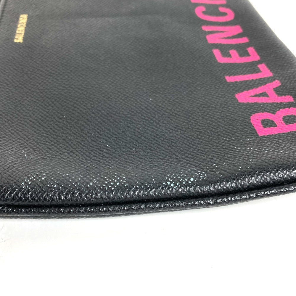 BALENCIAGA 545773 Logo Bi-Color Bag Second Bag Pouch Clutch Bag Leather Unisex Black