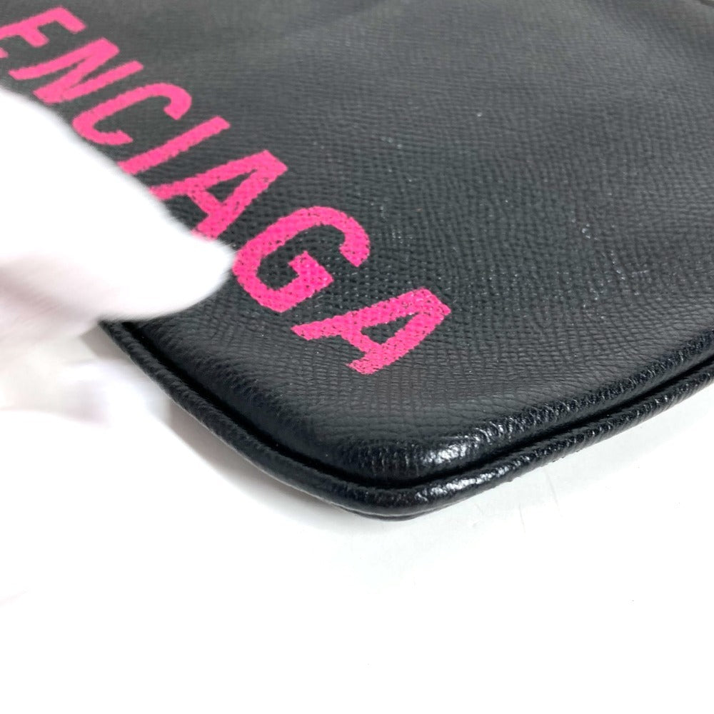 BALENCIAGA 545773 Logo Bi-Color Bag Second Bag Pouch Clutch Bag Leather Unisex Black