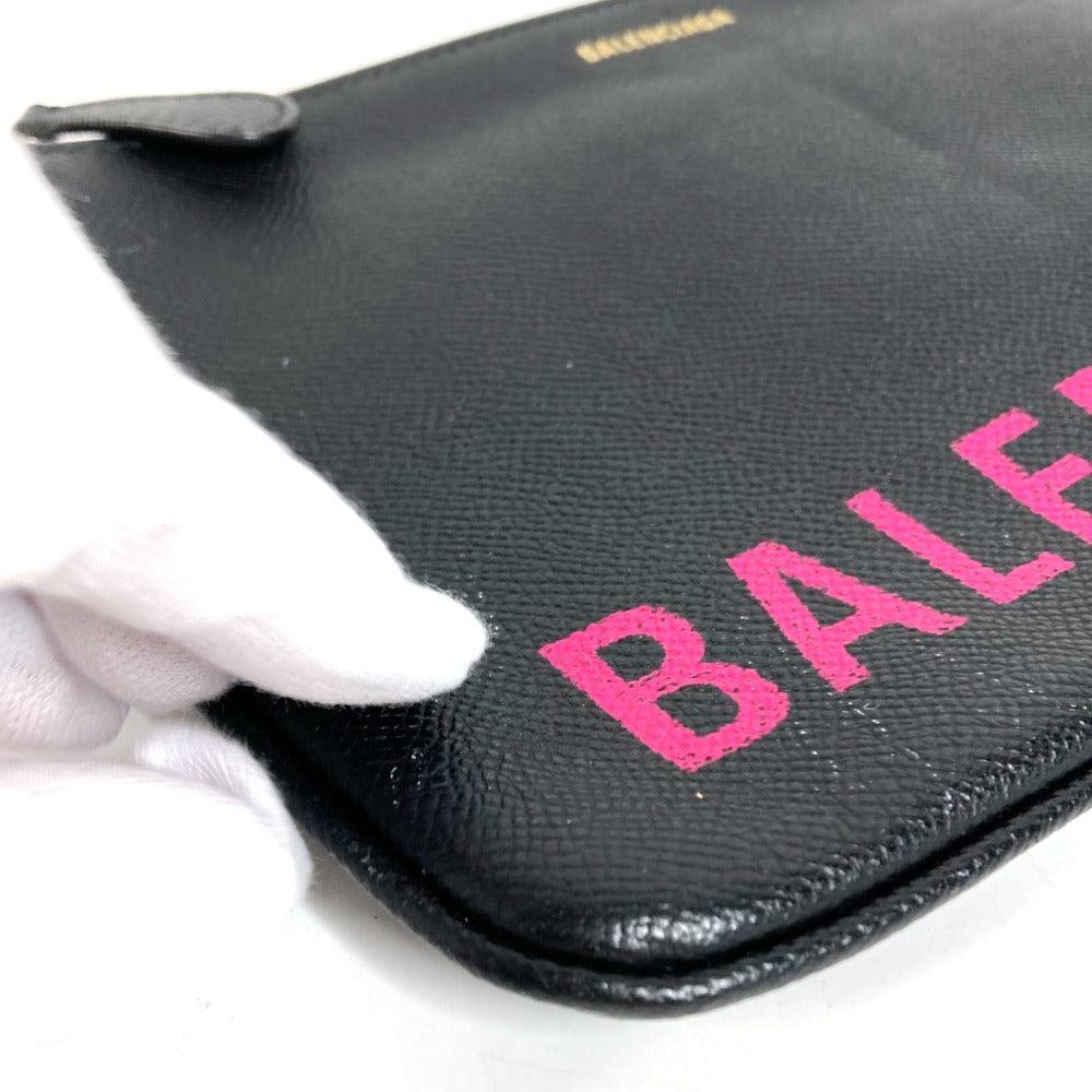 BALENCIAGA 545773 Logo Bi-Color Bag Second Bag Pouch Clutch Bag Leather Unisex Black