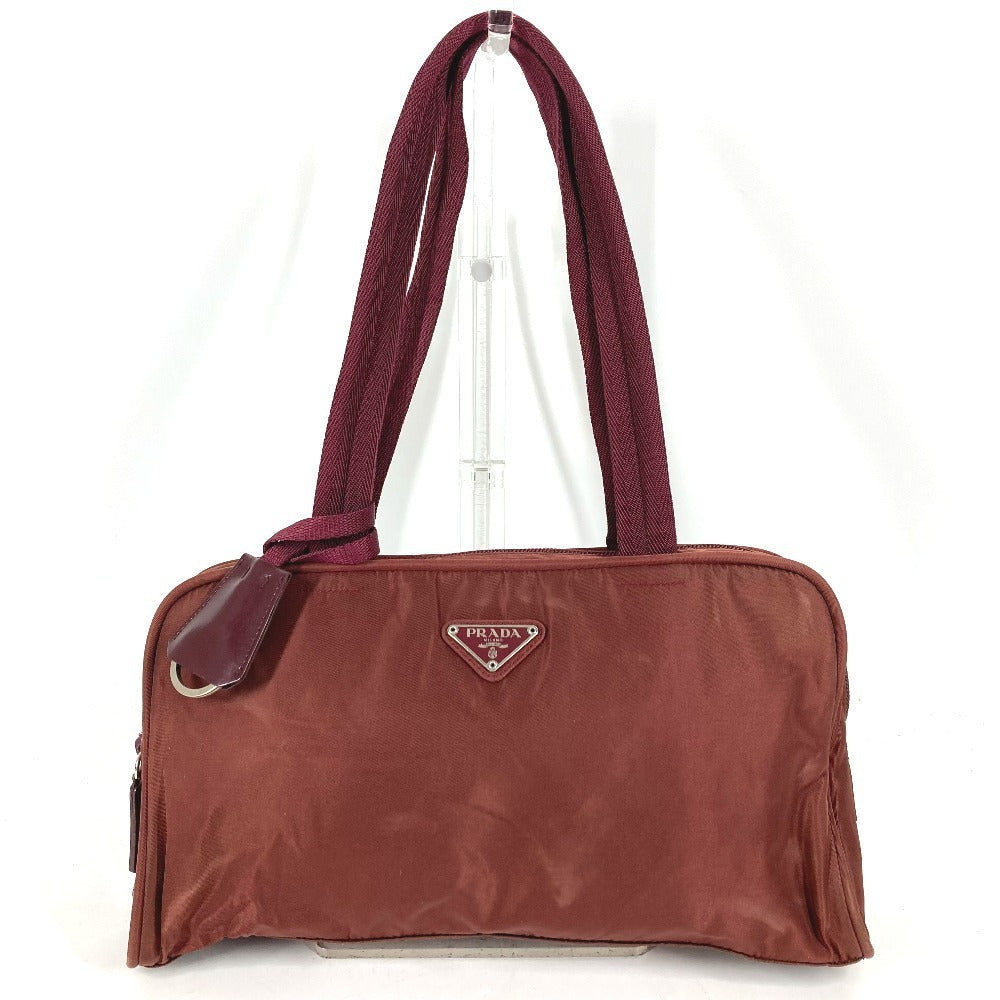 PRADA Triangle Logo Plate Bag Tote Bag Mini Boston Bag Shoulder Bag Nylon Unisex Wine Red