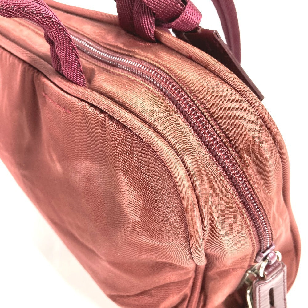 PRADA Triangle Logo Plate Bag Tote Bag Mini Boston Bag Shoulder Bag Nylon Unisex Wine Red