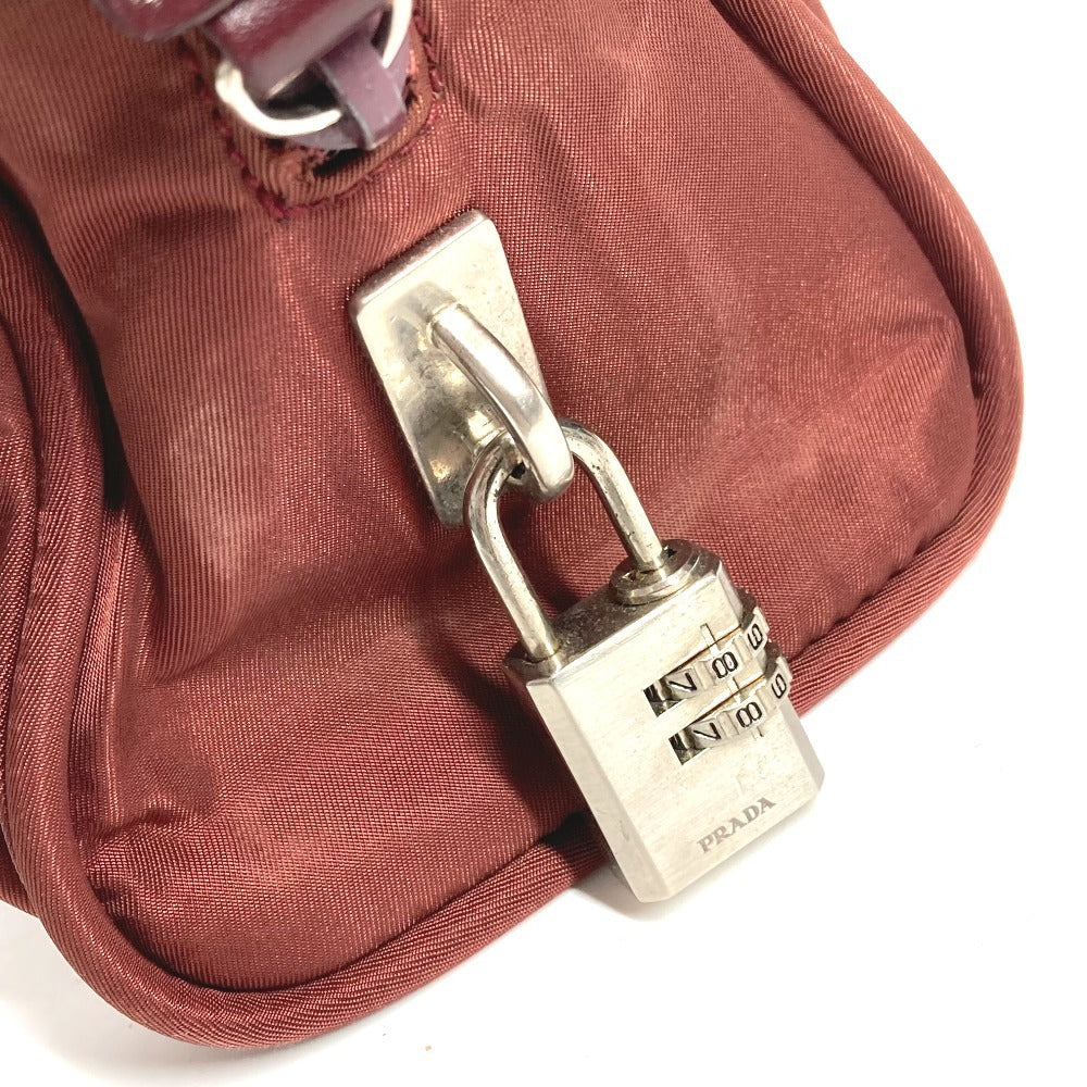 PRADA Triangle Logo Plate Bag Tote Bag Mini Boston Bag Shoulder Bag Nylon Unisex Wine Red
