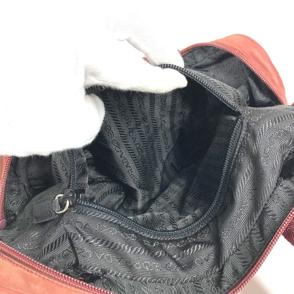 PRADA Triangle Logo Plate Bag Tote Bag Mini Boston Bag Shoulder Bag Nylon Unisex Wine Red