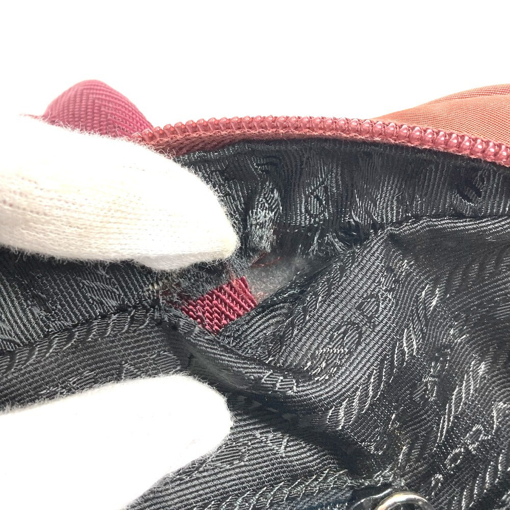 PRADA Triangle Logo Plate Bag Tote Bag Mini Boston Bag Shoulder Bag Nylon Unisex Wine Red