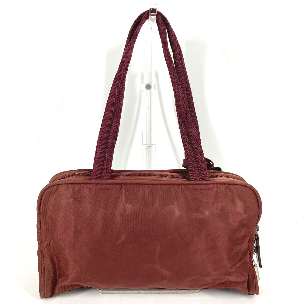 PRADA Triangle Logo Plate Bag Tote Bag Mini Boston Bag Shoulder Bag Nylon Unisex Wine Red