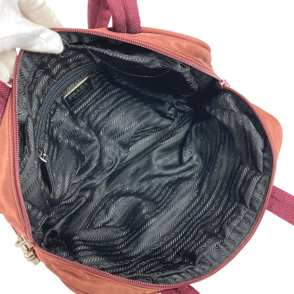 PRADA Triangle Logo Plate Bag Tote Bag Mini Boston Bag Shoulder Bag Nylon Unisex Wine Red