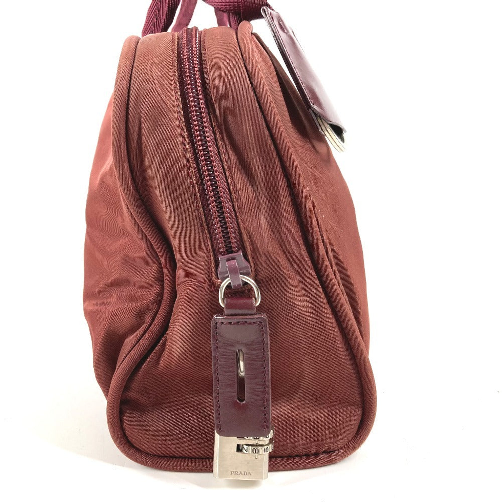 PRADA Triangle Logo Plate Bag Tote Bag Mini Boston Bag Shoulder Bag Nylon Unisex Wine Red