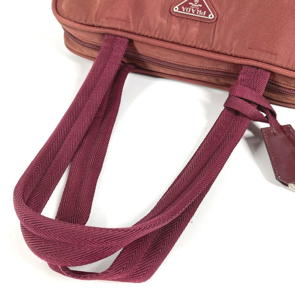 PRADA Triangle Logo Plate Bag Tote Bag Mini Boston Bag Shoulder Bag Nylon Unisex Wine Red