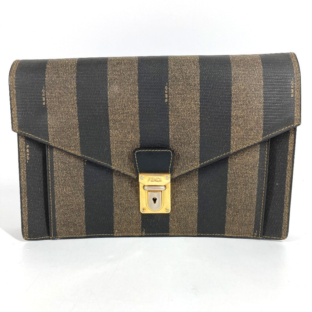 FENDI Vintage Pequin Document Bag Flap Second Bag Clutch Bag PVC/Leather Unisex Khaki