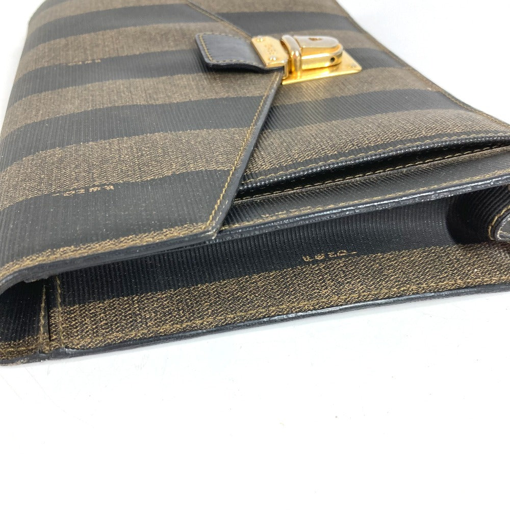 FENDI Vintage Pequin Document Bag Flap Second Bag Clutch Bag PVC/Leather Unisex Khaki