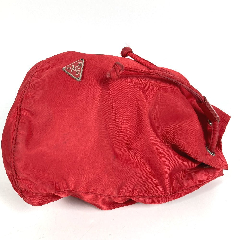 PRADA Triangle Logo Plate Drawstring Bag Handbag Makeup Pouch Multi-purpose Pouch Cosmetic Pouch Nylon Unisex Red