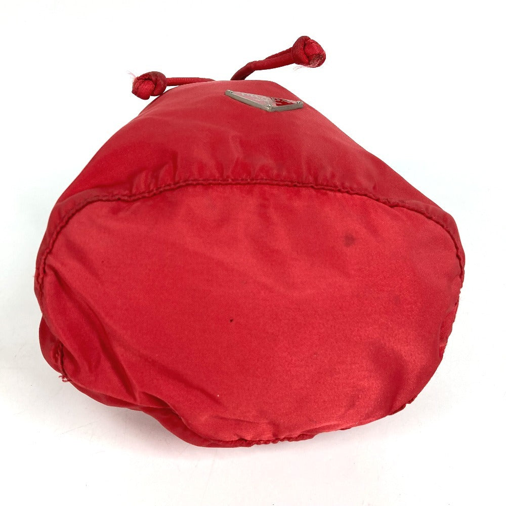 PRADA Triangle Logo Plate Drawstring Bag Handbag Makeup Pouch Multi-purpose Pouch Cosmetic Pouch Nylon Unisex Red