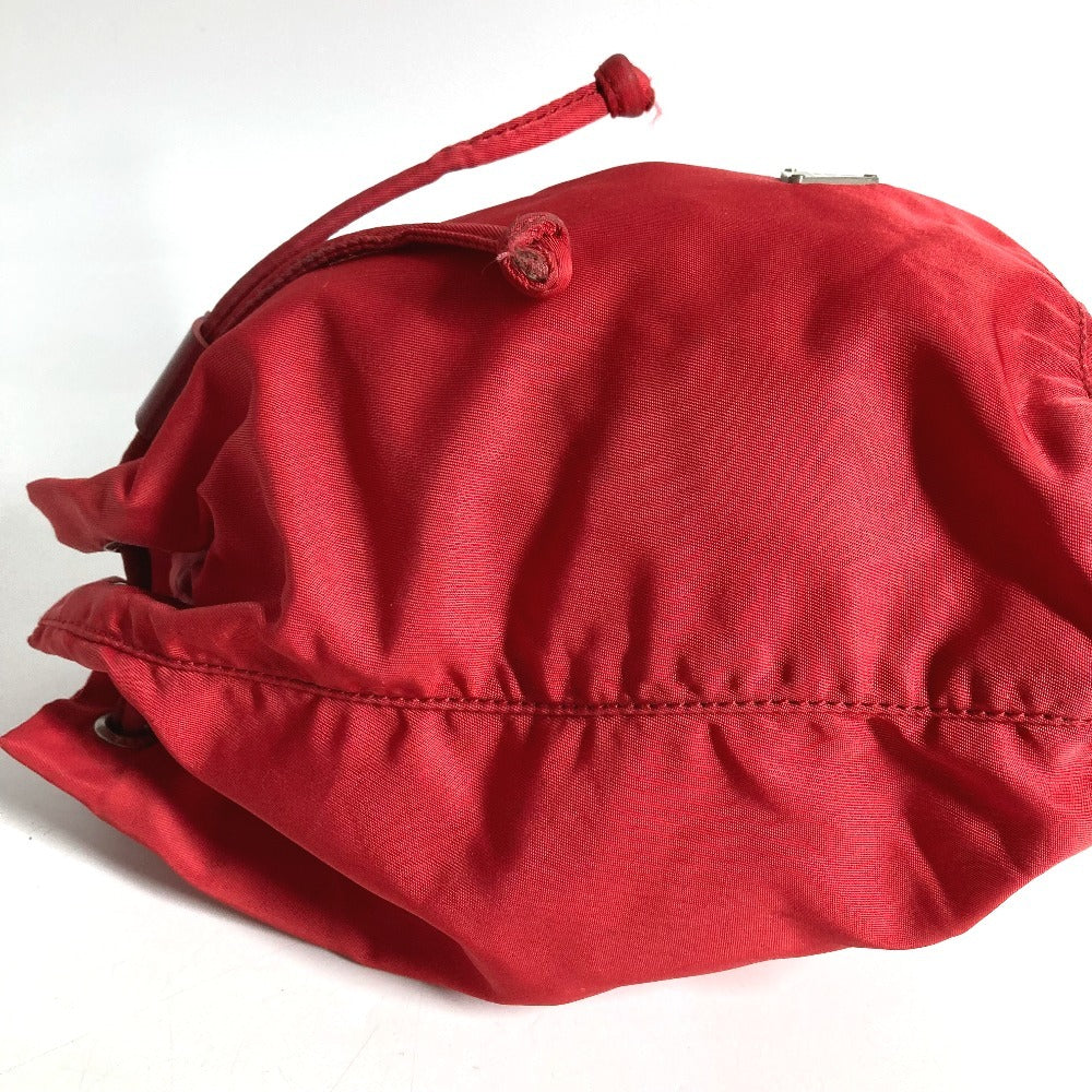 PRADA Triangle Logo Plate Drawstring Bag Handbag Makeup Pouch Multi-purpose Pouch Cosmetic Pouch Nylon Unisex Red