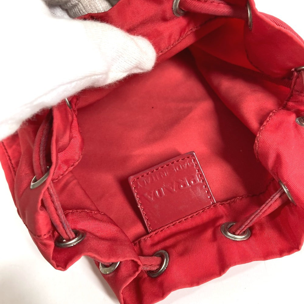 PRADA Triangle Logo Plate Drawstring Bag Handbag Makeup Pouch Multi-purpose Pouch Cosmetic Pouch Nylon Unisex Red