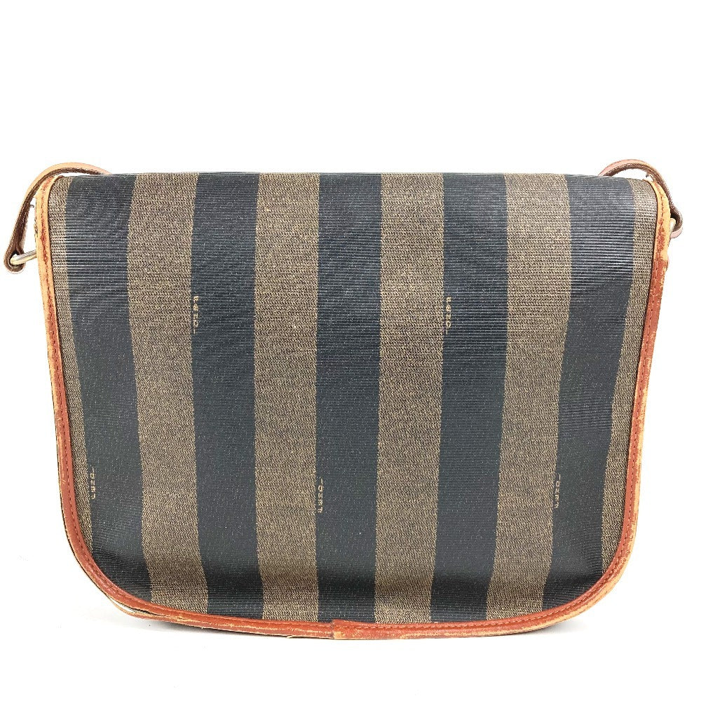 FENDI ヴィンテージ ペカン ロゴ カバン 斜め掛け ポシェット フラップ ショルダーバッグ PVC/レザー ユニセックス カーキ