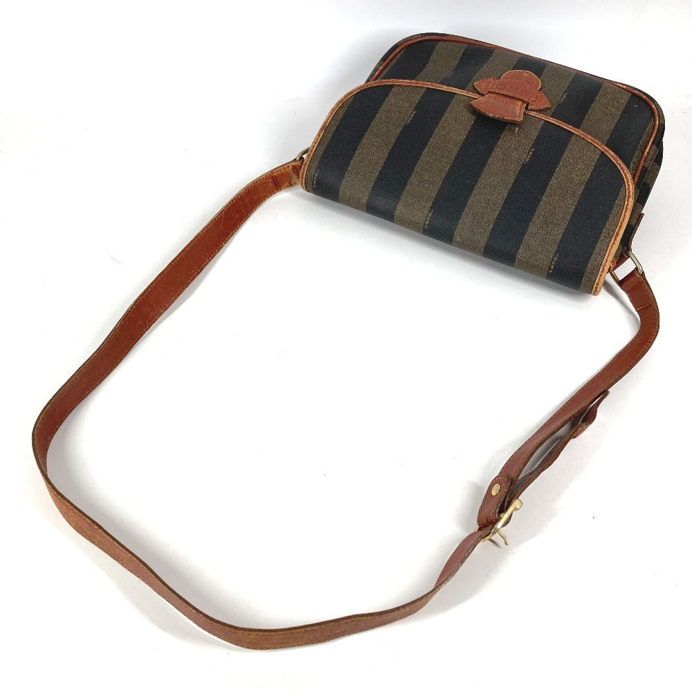 FENDI ヴィンテージ ペカン ロゴ カバン 斜め掛け ポシェット フラップ ショルダーバッグ PVC/レザー ユニセックス カーキ
