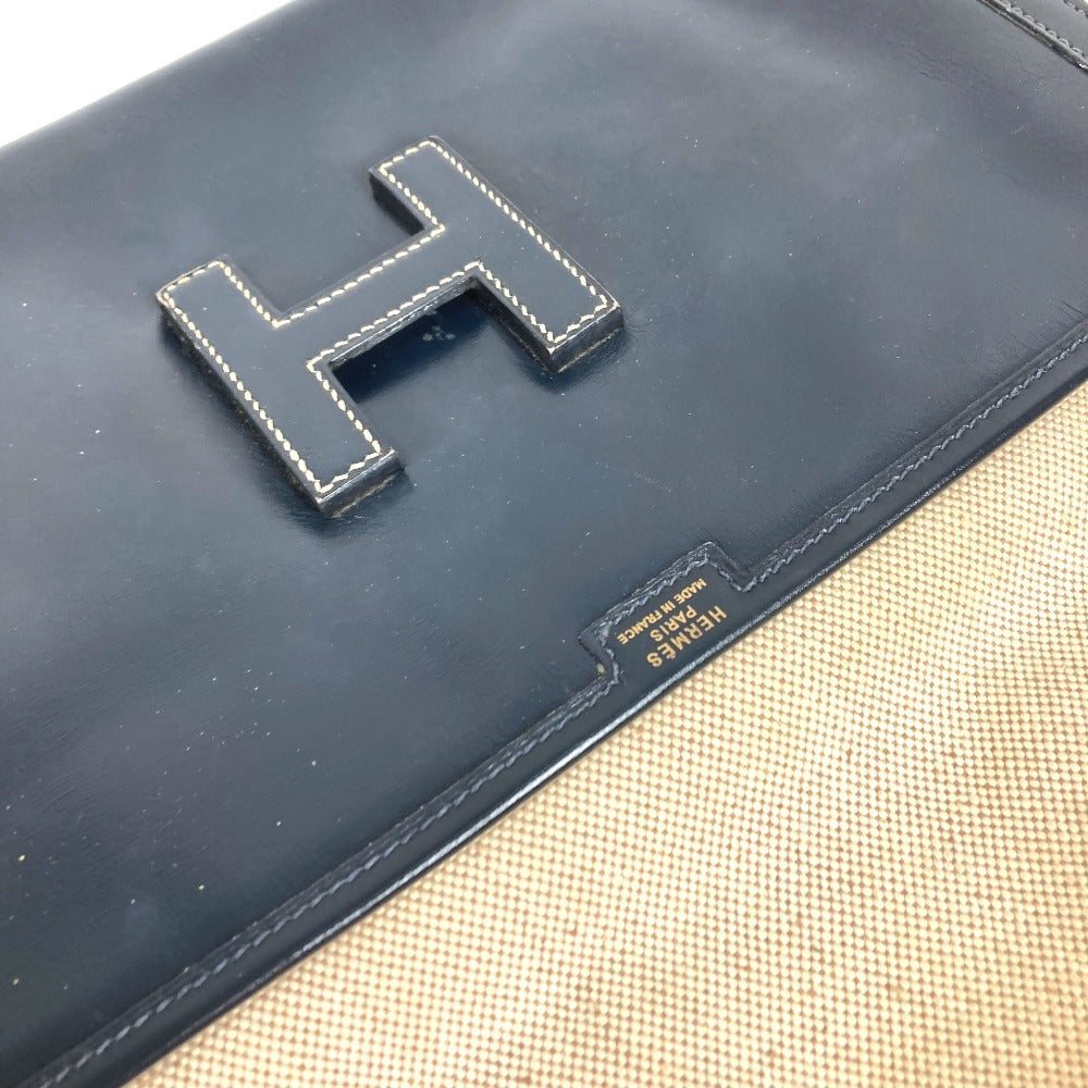 HERMES H Logo Vintage Jige PM Jige PM Bag Document Bag Flap Clutch Bag Box Calf Unisex Navy