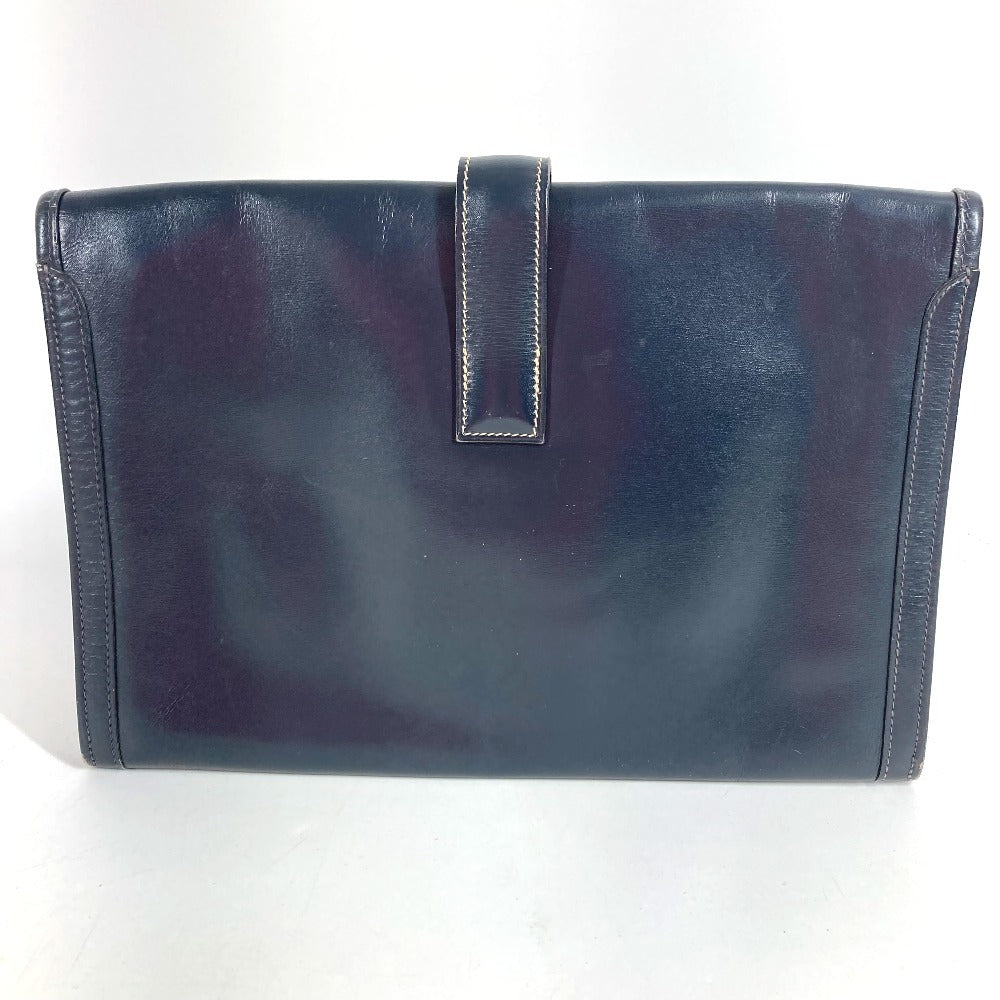 HERMES H Logo Vintage Jige PM Jige PM Bag Document Bag Flap Clutch Bag Box Calf Unisex Navy