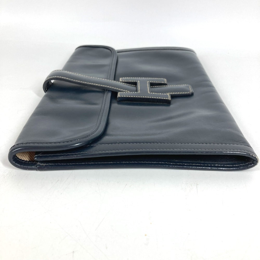 HERMES H Logo Vintage Jige PM Jige PM Bag Document Bag Flap Clutch Bag Box Calf Unisex Navy