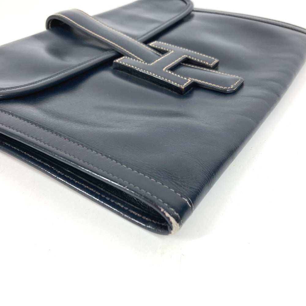 HERMES H Logo Vintage Jige PM Jige PM Bag Document Bag Flap Clutch Bag Box Calf Unisex Navy