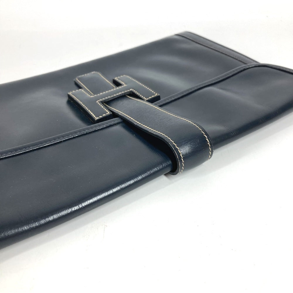 HERMES H Logo Vintage Jige PM Jige PM Bag Document Bag Flap Clutch Bag Box Calf Unisex Navy