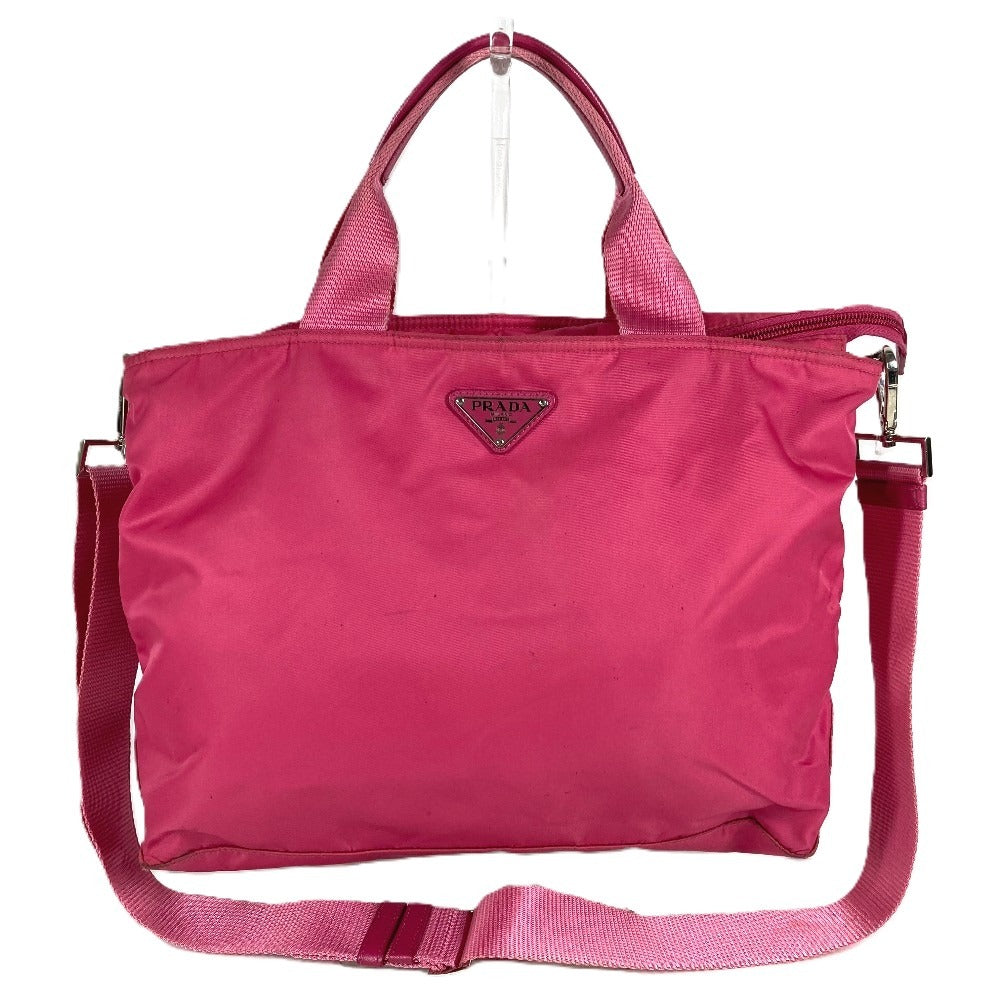 PRADA Triangle Logo Plate Bag 2WAY Tote Bag Handbag Shoulder Bag Nylon Unisex Pink