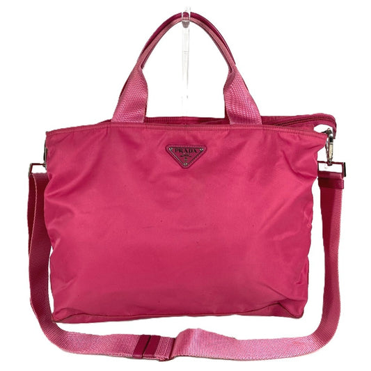 PRADA Triangle Logo Plate Bag 2WAY Tote Bag Handbag Shoulder Bag Nylon Unisex Pink