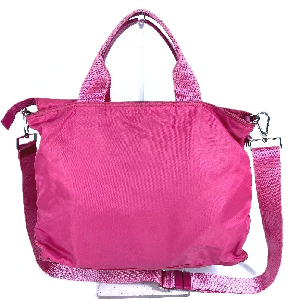 PRADA Triangle Logo Plate Bag 2WAY Tote Bag Handbag Shoulder Bag Nylon Unisex Pink