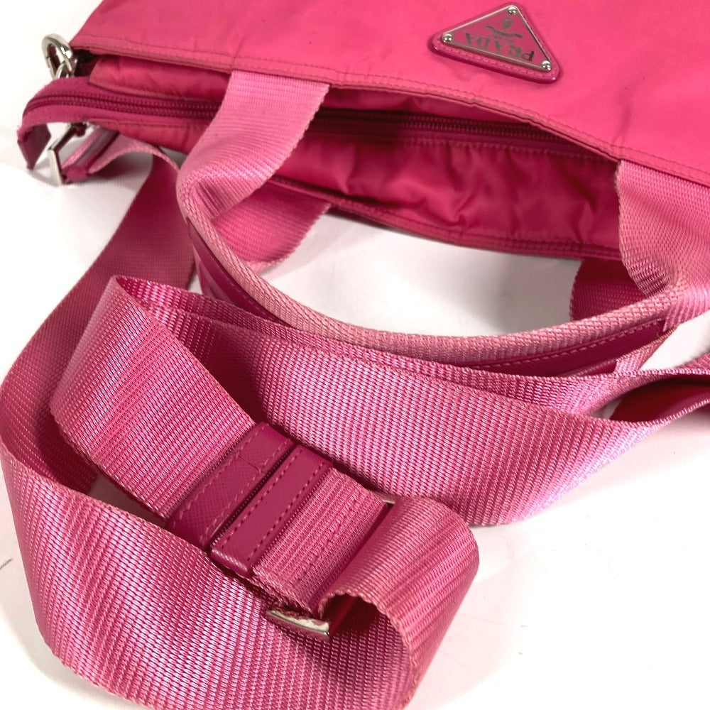 PRADA Triangle Logo Plate Bag 2WAY Tote Bag Handbag Shoulder Bag Nylon Unisex Pink