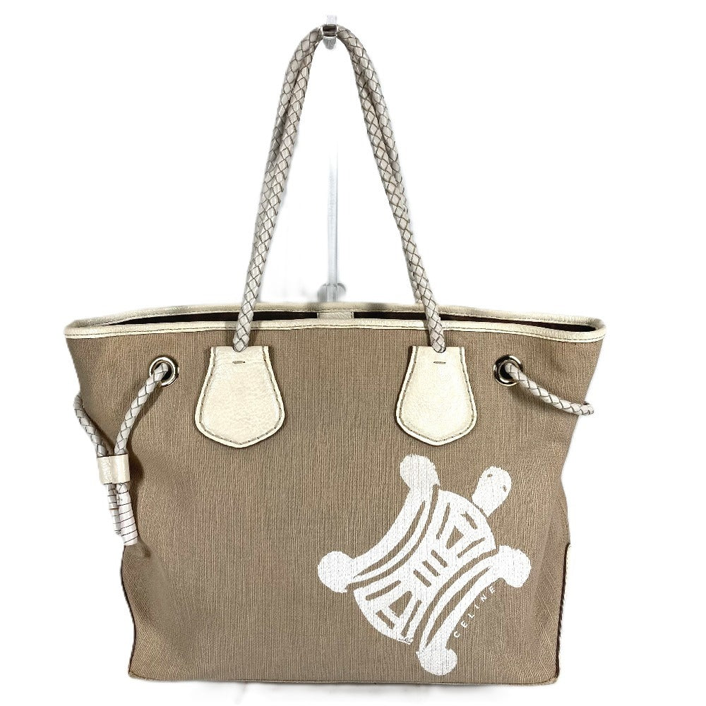 CELINE ヴィンテージ ロゴ マカダム カバン トートバッグ 肩掛け ショルダーバッグ レザー/キャンバス ユニセックス ベージュ