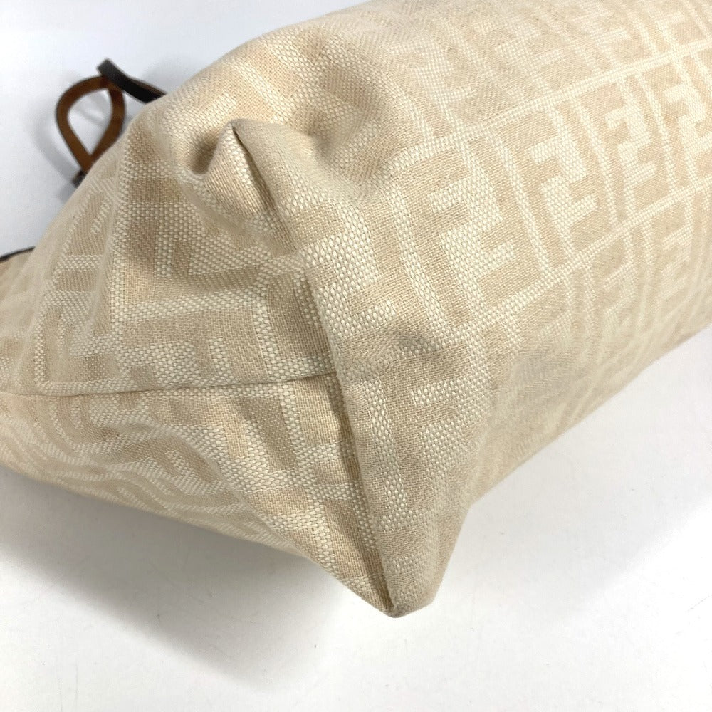 FENDI ヴィンテージ ズッカ ロゴ カバン トートバッグ 肩掛け ショルダーバッグ キャンバス/レザー ユニセックス ベージュ