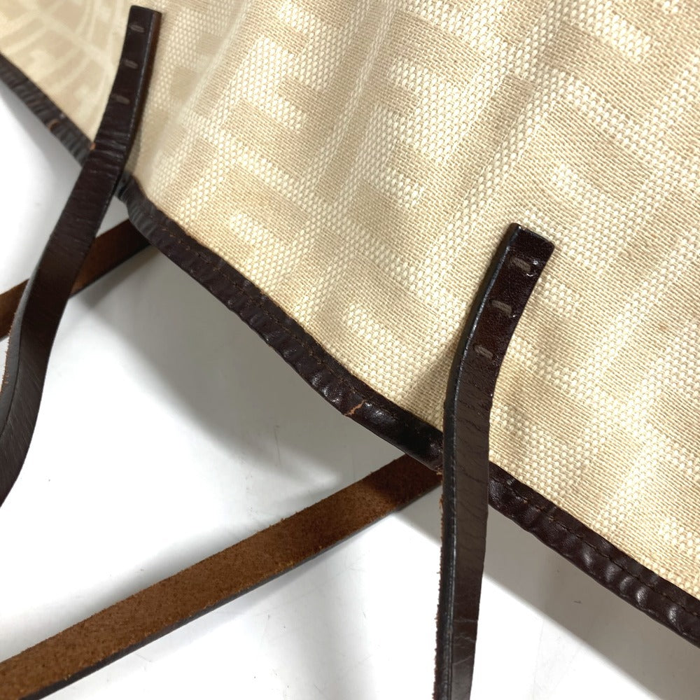 FENDI ヴィンテージ ズッカ ロゴ カバン トートバッグ 肩掛け ショルダーバッグ キャンバス/レザー ユニセックス ベージュ