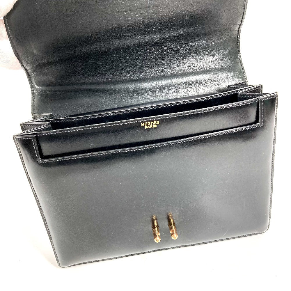 HERMES ヴィンテージ サック G8 カバン フラップ トートバッグ ハンドバッグ ボックスカーフ ユニセックス ブラック