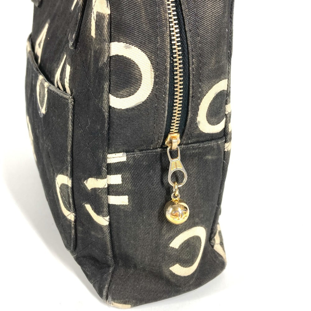 CHANEL ヴィンテージ 総柄 アイコン CC ココマーク ロゴ カバン トートバッグ ハンドバッグ キャンバス レディース ブラック