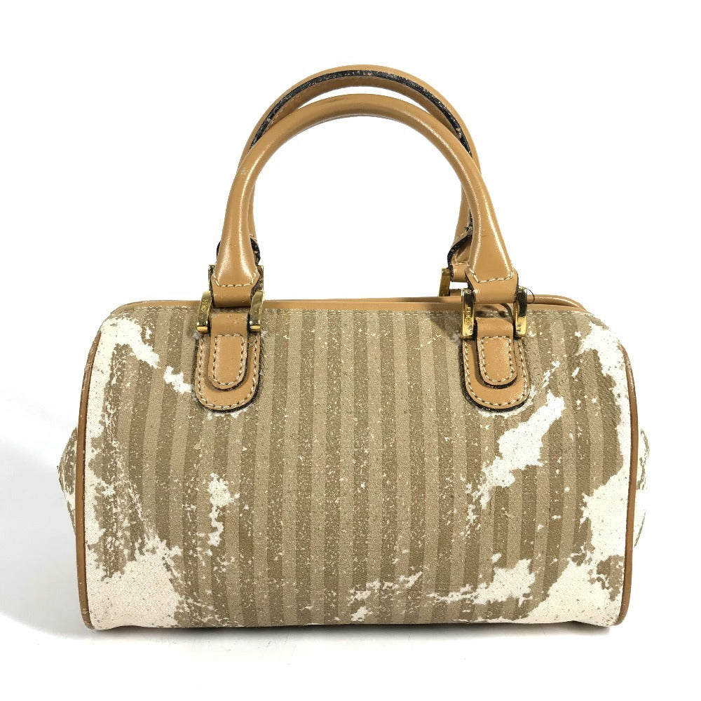 FENDI ヴィンテージ ロゴ ストライプ ペカン カバン 2WAYバッグ ショルダーバッグ 斜め掛け ミニボストンバッグ ハンドバッグ レザー/キャンバス ユニセックス ベージュ