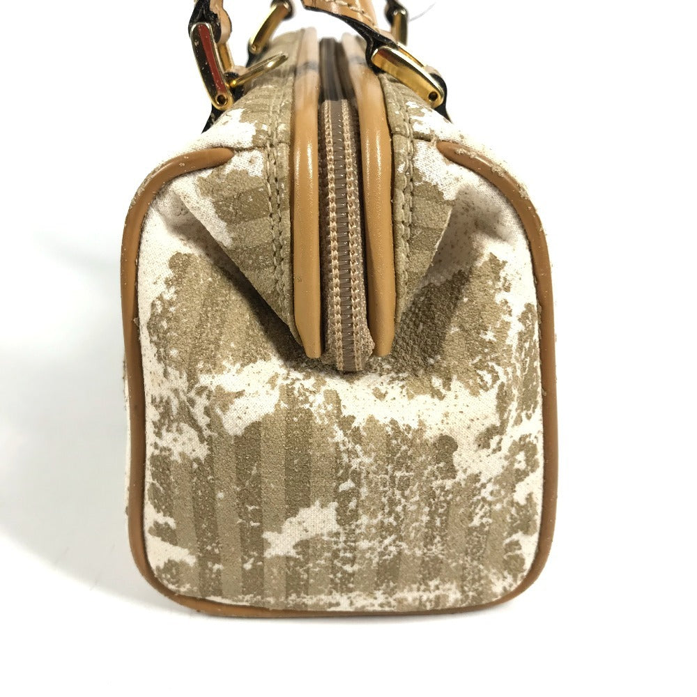 FENDI ヴィンテージ ロゴ ストライプ ペカン カバン 2WAYバッグ ショルダーバッグ 斜め掛け ミニボストンバッグ ハンドバッグ レザー/キャンバス ユニセックス ベージュ