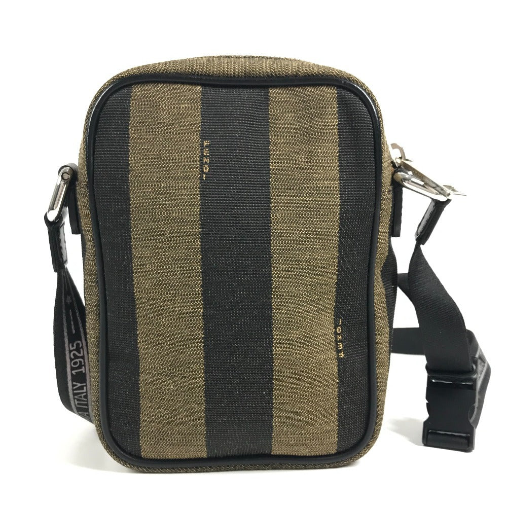 FENDI 7VA456 ロゴ ペカン ポシェット 斜め掛け カバン バック ショルダーバッグ レザー/キャンバス ユニセックス ブラック