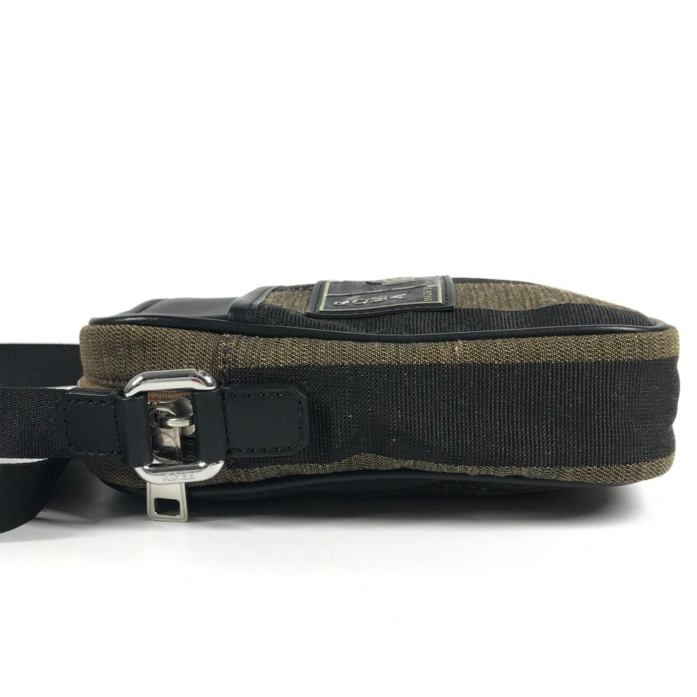 FENDI 7VA456 ロゴ ペカン ポシェット 斜め掛け カバン バック ショルダーバッグ レザー/キャンバス ユニセックス ブラック