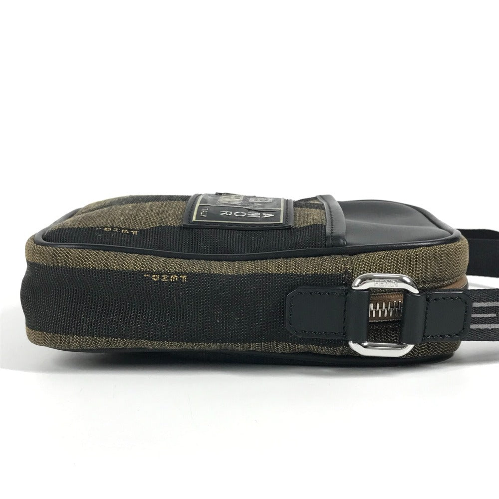 FENDI 7VA456 ロゴ ペカン ポシェット 斜め掛け カバン バック ショルダーバッグ レザー/キャンバス ユニセックス ブラック