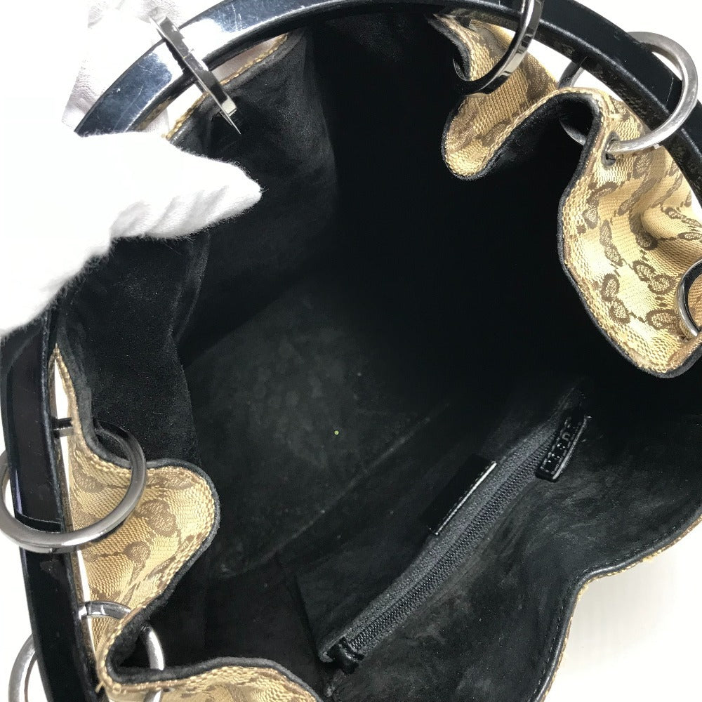 GUCCI 001 3738 GG ロゴ プラスチック ラウンド ハンドル 肩掛け カバン 巾着 巾着バッグ ハンドバッグ ショルダーバッグ GGキャンバス/レザー ユニセックス ベージュ