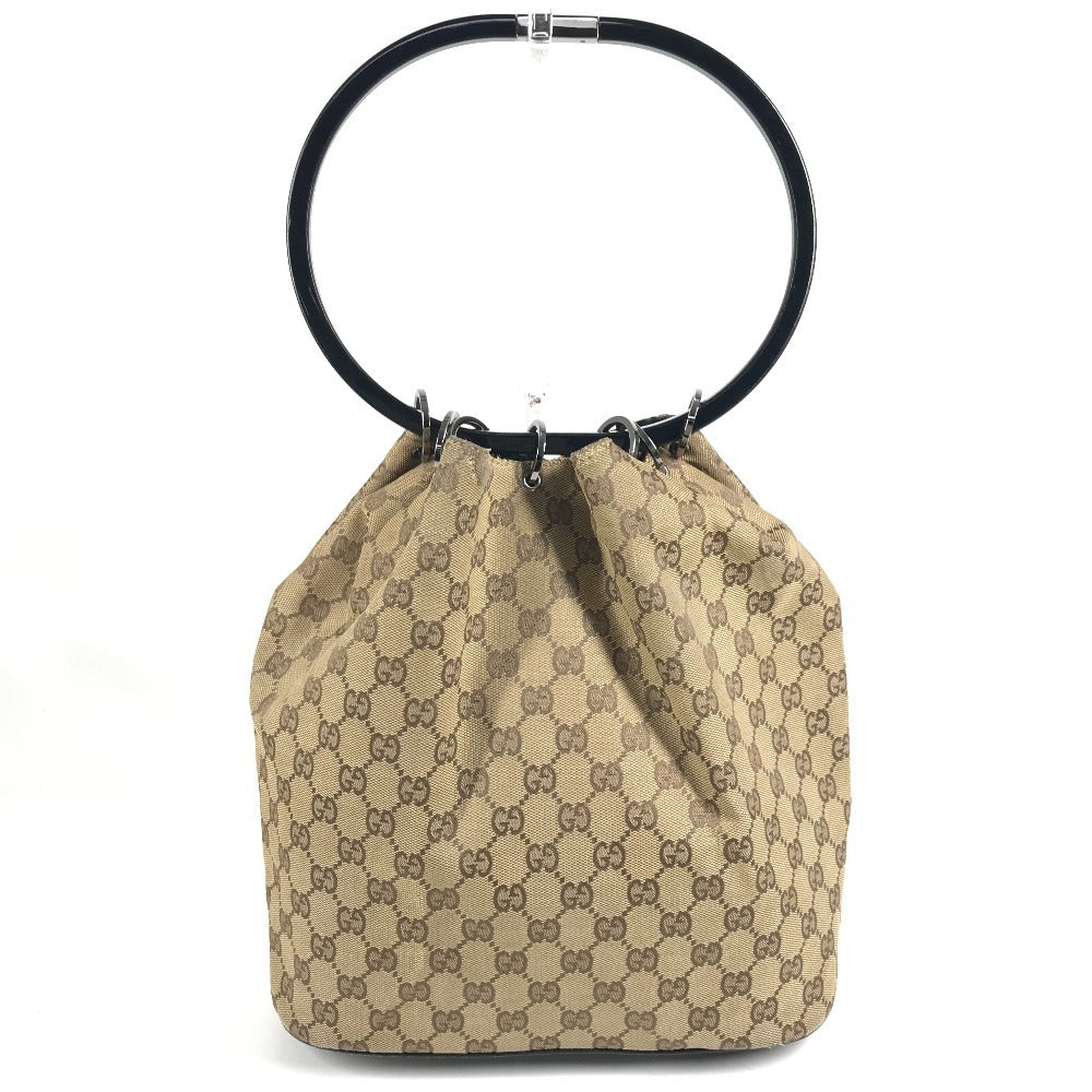 GUCCI 001 3738 GG ロゴ プラスチック ラウンド ハンドル 肩掛け カバン 巾着 巾着バッグ ハンドバッグ ショルダーバッグ GGキャンバス/レザー ユニセックス ベージュ