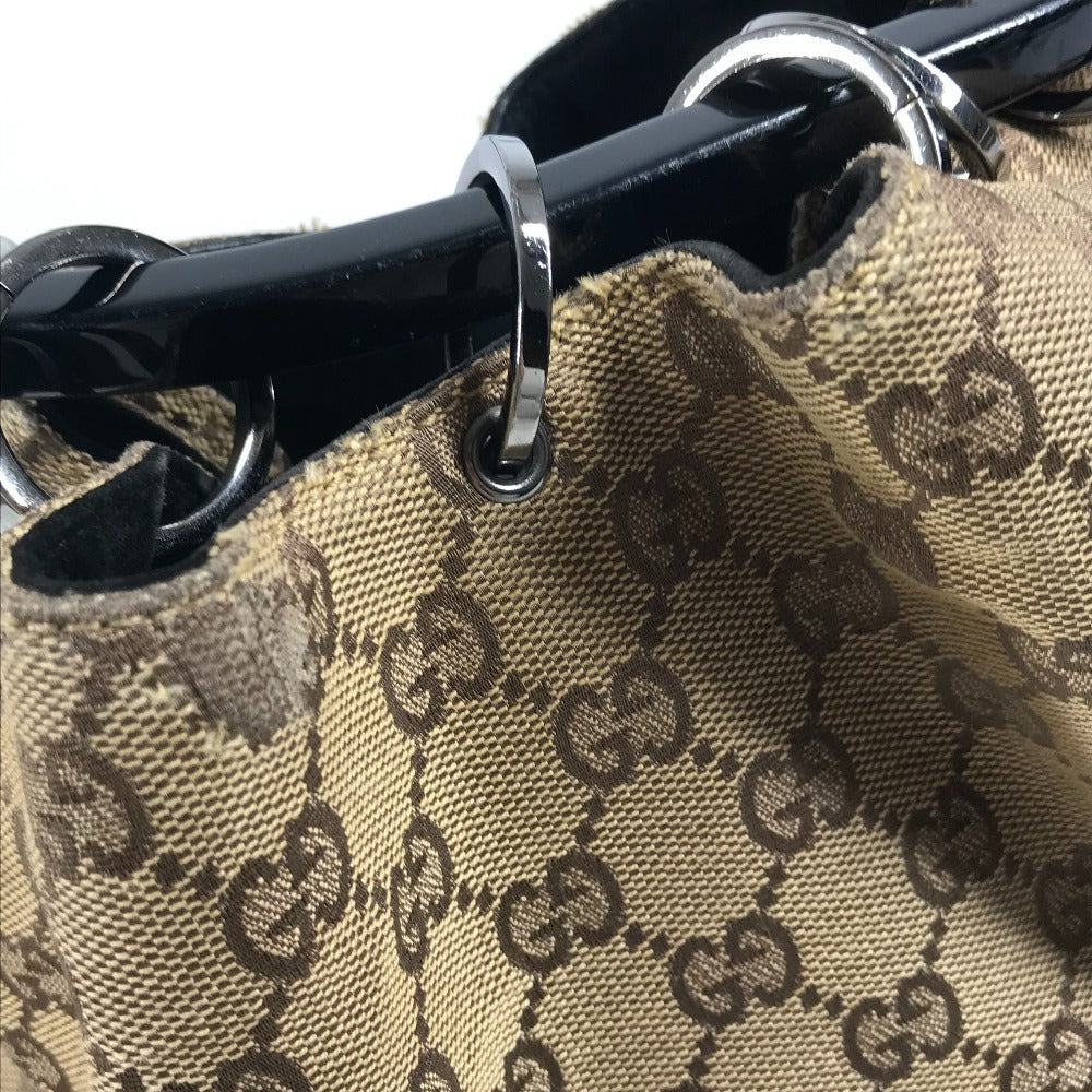 GUCCI 001 3738 GG ロゴ プラスチック ラウンド ハンドル 肩掛け カバン 巾着 巾着バッグ ハンドバッグ ショルダーバッグ GGキャンバス/レザー ユニセックス ベージュ