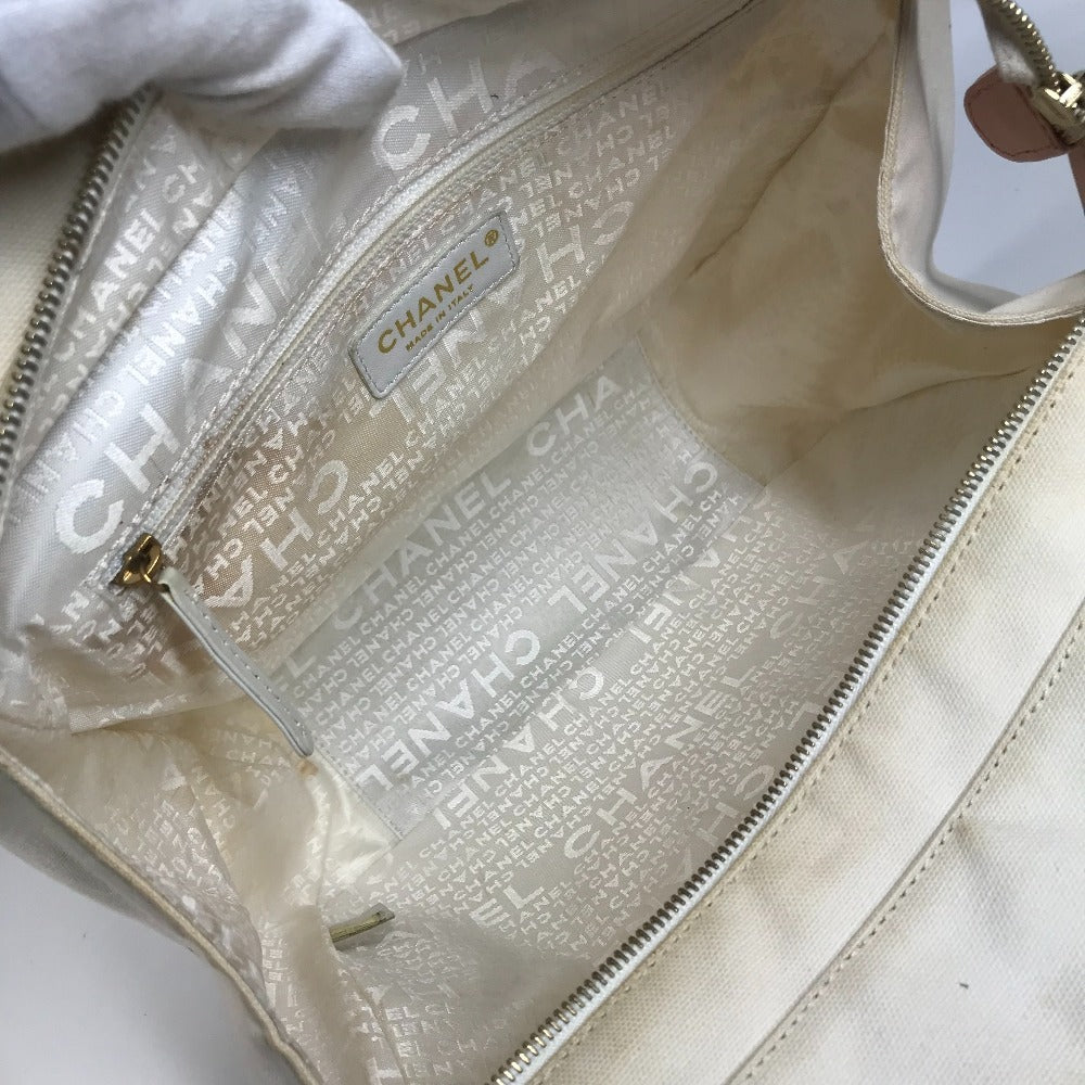 CHANEL CC CC Mark logo marshmallow Tote Bag Bicolor Hand Bag Canvas pink/White Used