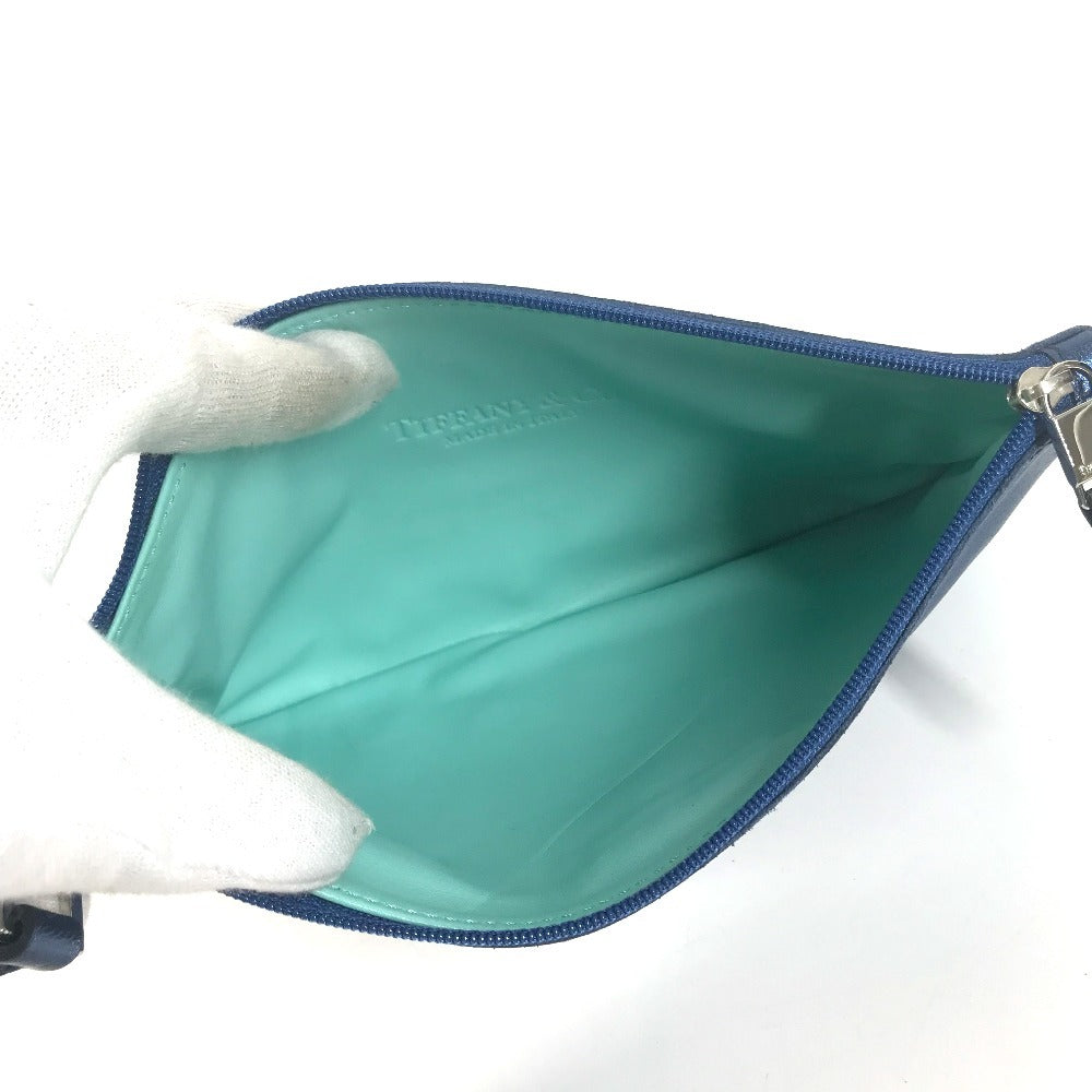TIFFANY&Co. metallic Logo pouch included Bag Tote Bag Hand Bag Leather blue Used