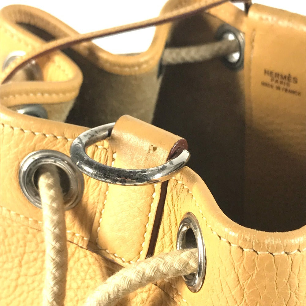 HERMES H-punched logo drawstring bag lunch bag shawl Shoulder Bag Taurillon Clemence Yellow Beige Based Used