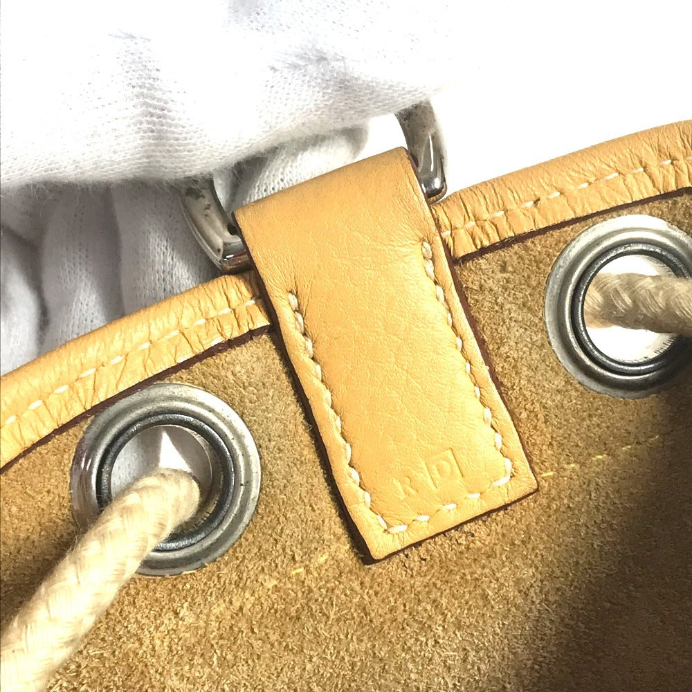 HERMES H-punched logo drawstring bag lunch bag shawl Shoulder Bag Taurillon Clemence Yellow Beige Based Used
