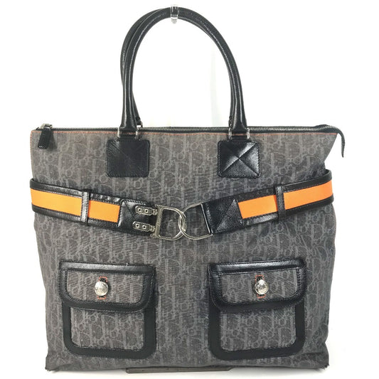 Dior Flight line Trotter Logo Denim Bag Tote Bag Shoulder Bag Hand Bag Leather/Canvas blue/Orange Used