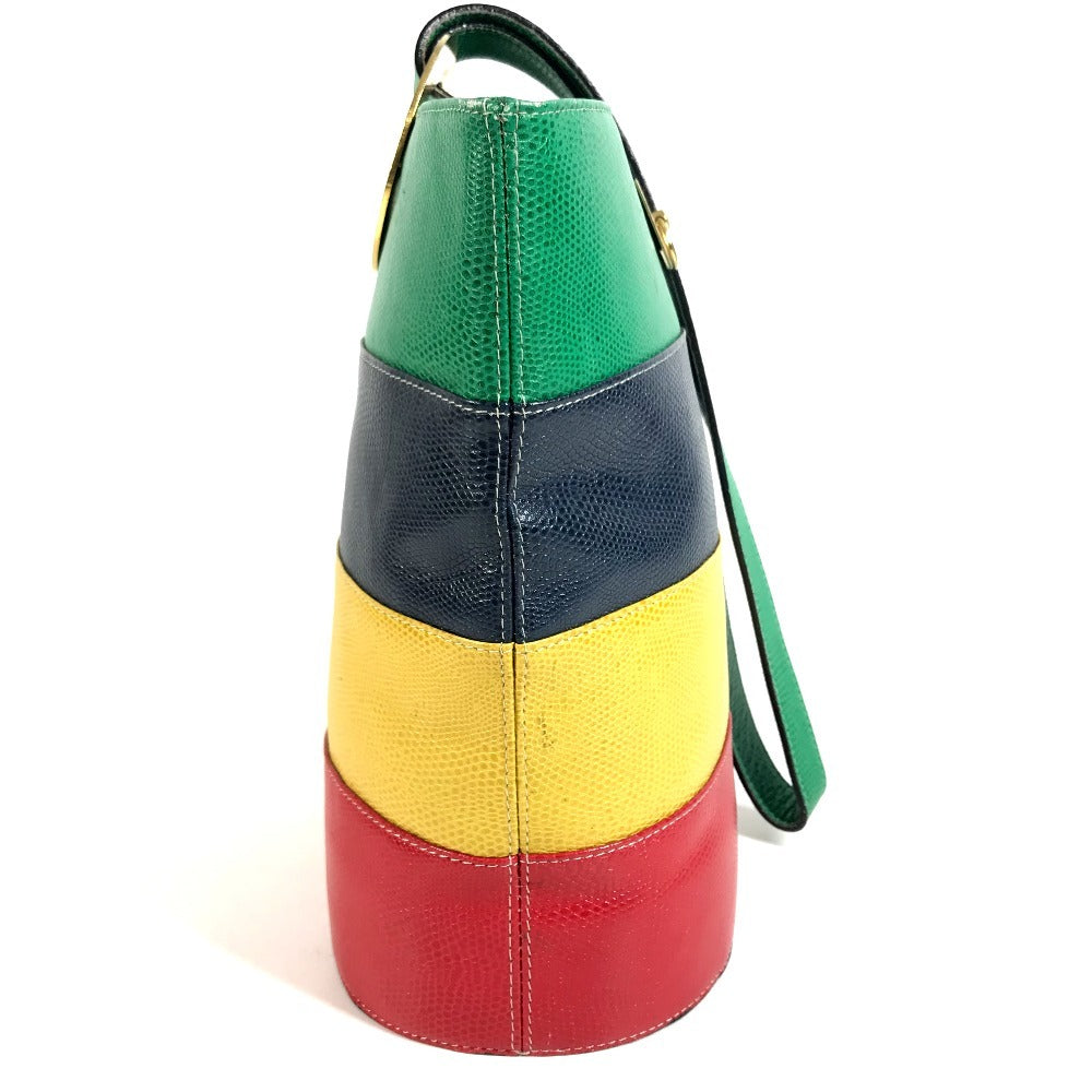 CELINE vintage Circle logo one-shoulder bucket bag bag shawl Shoulder Bag Leather Red x Green/Blue x yellow Used