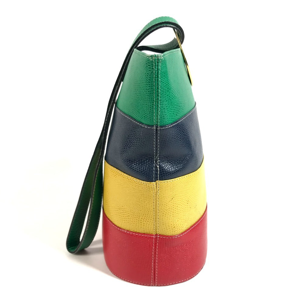 CELINE vintage Circle logo one-shoulder bucket bag bag shawl Shoulder Bag Leather Red x Green/Blue x yellow Used