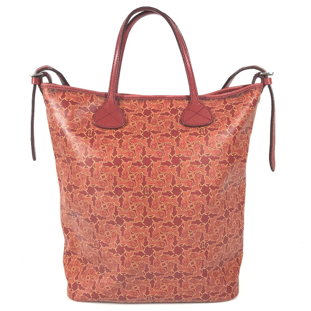 CELINE Sulky Logo Vertical Tote Bag, 2-way bag, Crossbody Tote Bag Shoulder Bag Leather / Coated Canvas Red Used